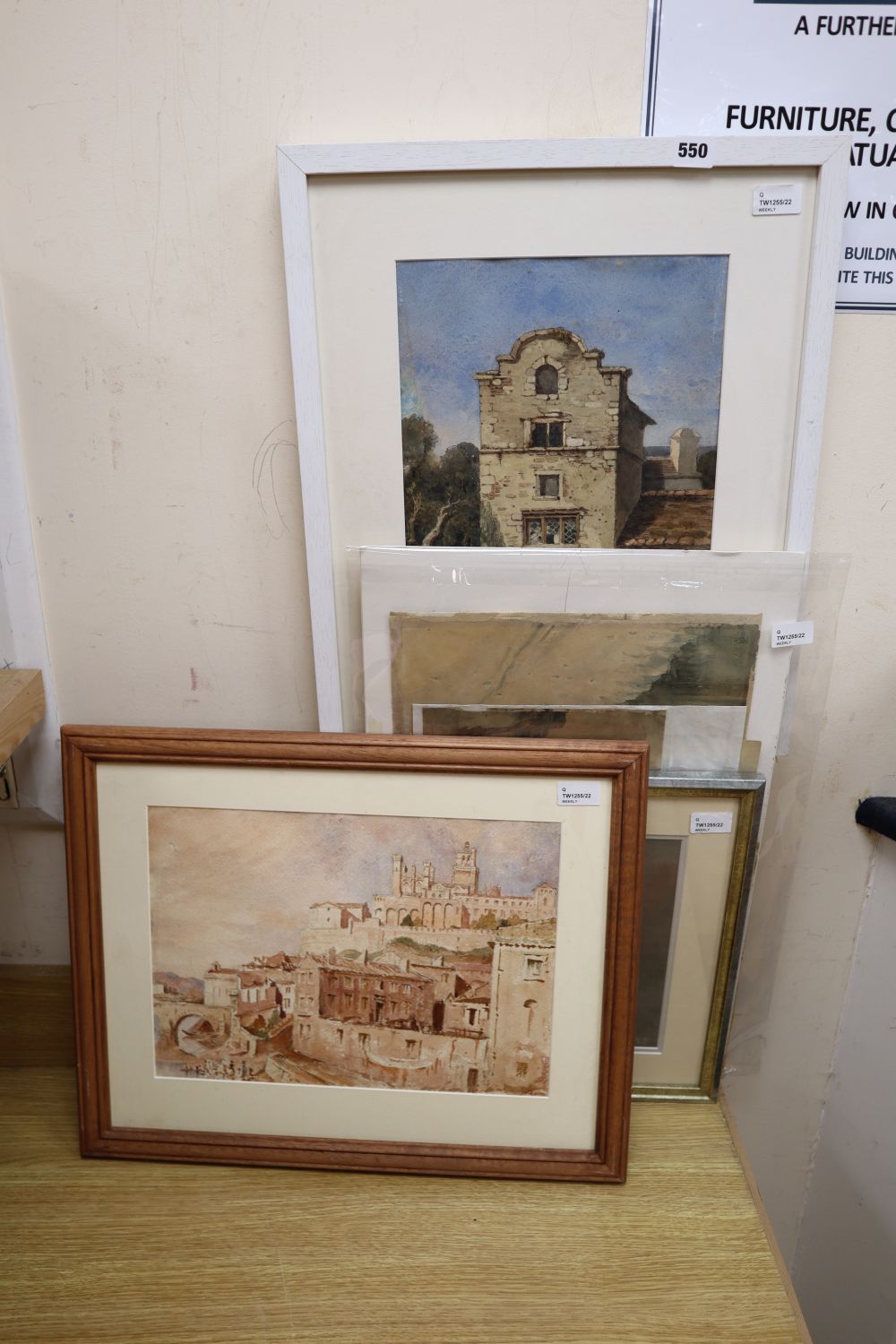 A group of mixed watercolours and drawings, including a view of Beziers from the album of Rev. John Louis Petit (1801-1868),